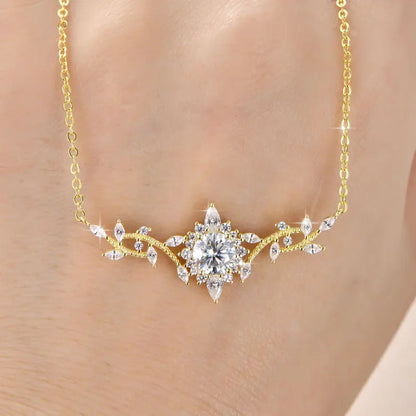 Lnngy Certificated Moissanite Necklace 14K Gold Filled Sophisticated Floral Leaf Pendant Necklaces for Women Wedding Jewelry