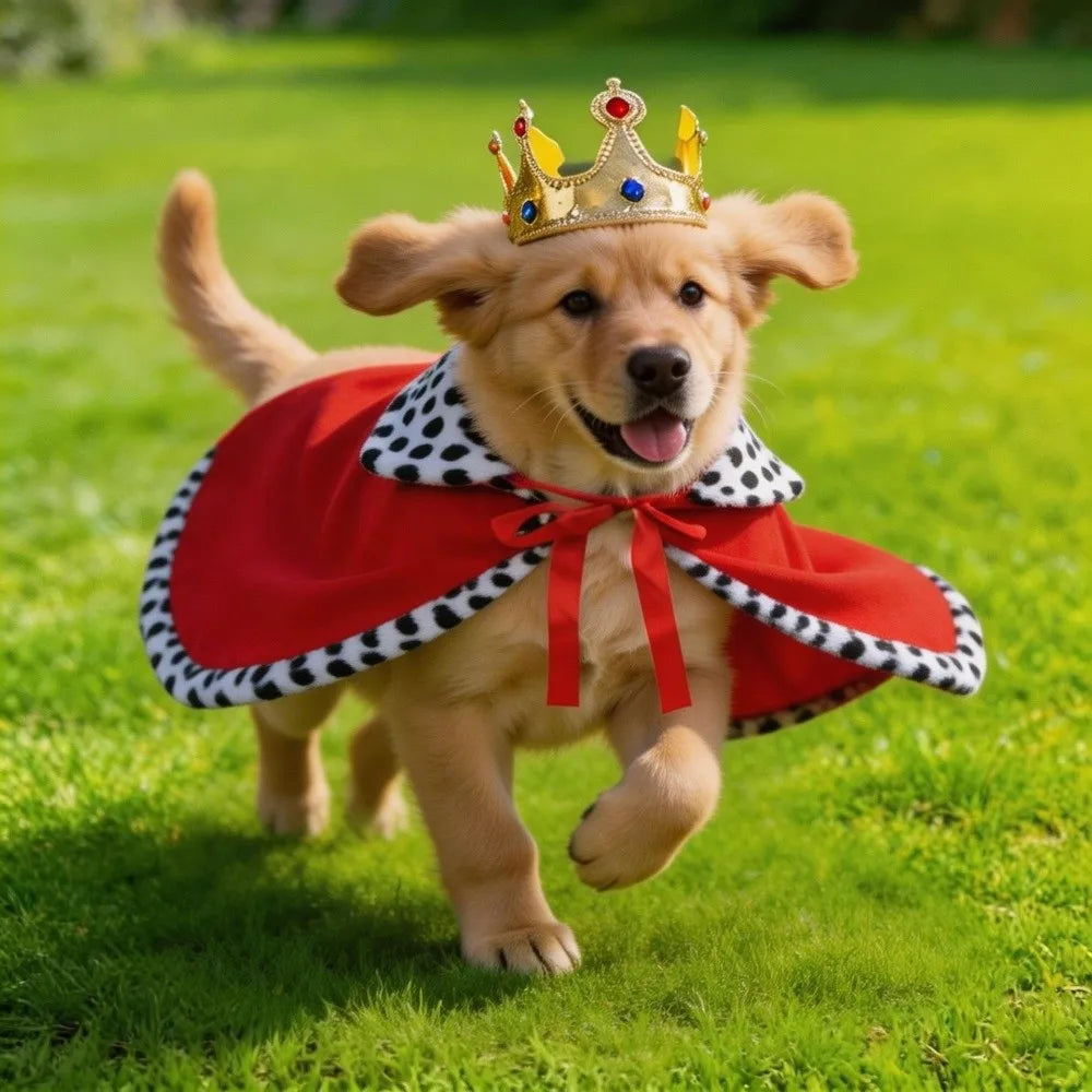 Adjustable Dog King Cloak Velvet Trimmed Cozy Plush Dog King Cape With Crown Breathable Pet Costume For Small Medium Large Dogs