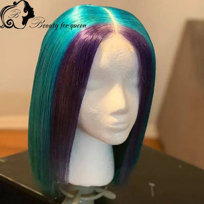 Transparent 13x4 Lace Frontal Wigs Cosplay Ombre Red Purple Brazilian Colored Human Hair Wig High Quality For Women Wear And Go