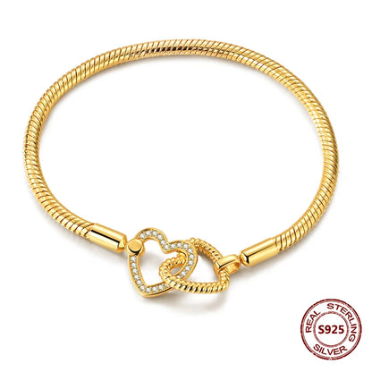 Silver 925 Bracelet Original Bracelets Colorful Zircon Heart Flower Cat Snake Chain For DIY Charms 17-20CM Luxury Jewelry Gifts