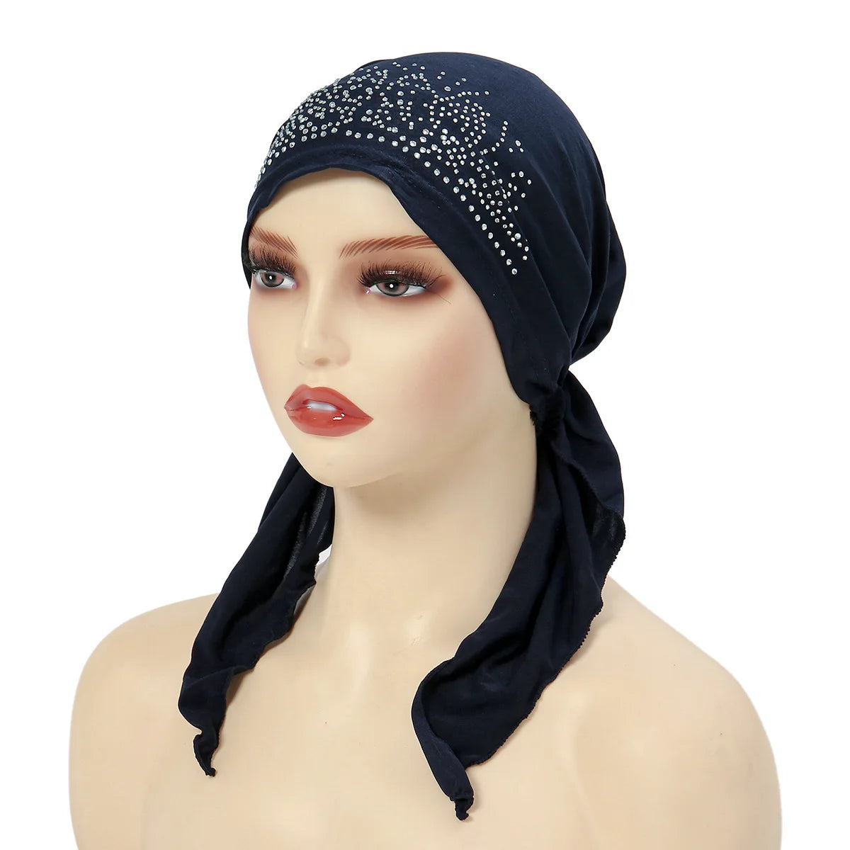 Fashion Muslim Headscarf Hat for Women Thin Summer Inner Hijab Caps Solid Color Diamond Turban Bonnet India Headwrap
