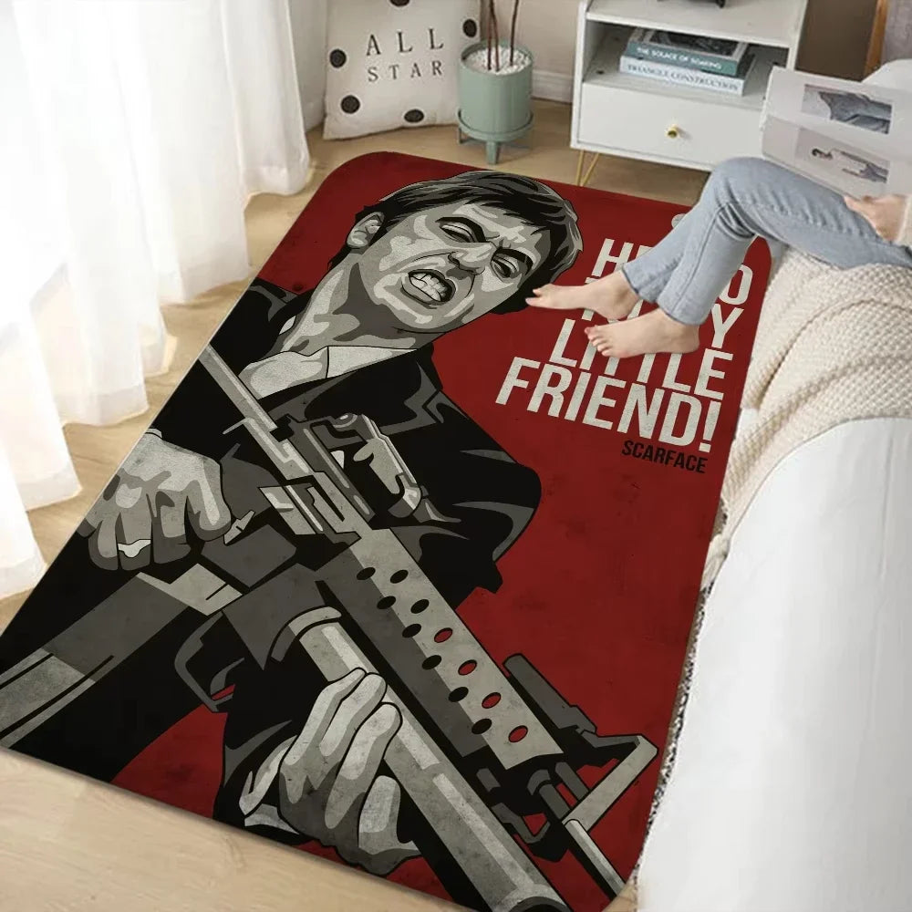 Stylish Movie Scarface Design Floor Mat Sofa Chairs Area Carpet for Living Room Decor Bedroom Non-Slip Bedside Soft Rug Doormat