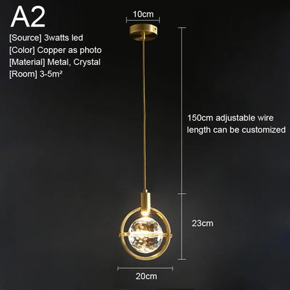 Crystal Led Pendant Lights Kitchen Fixture Suspension Bedside Hanging Lamp Nordic Loft Living Room Dining Room Indoor Home Decor