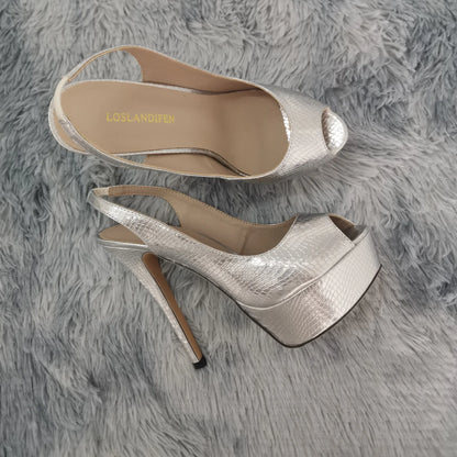 LOSLANDIFEN New 14CM Platform Super High Heels For Woman Sexy Open Toe Sandals Gladiator Party Dress Women Shoes Plus Size 42