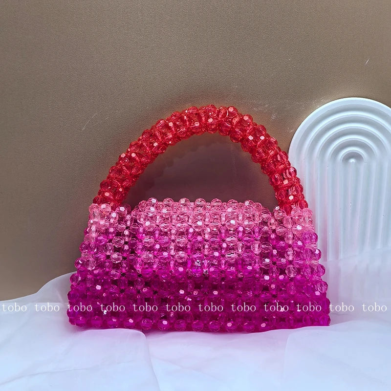 Gradient Blue Beaded Own Design Tote Bags for Women Customized Color Fashion Handbags for 2022 Chain Handle Clutch Evening Bag
