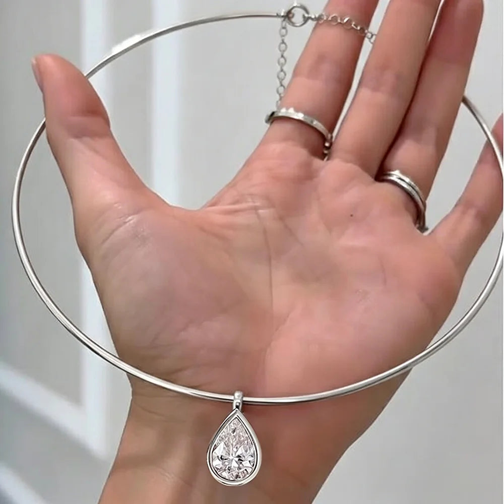 Certified 3carat Waterdrop Hark Moissanite Collar Necklace S925 Silver Bezel Set Solitaire Pear Cut Diamond Pendant for Women