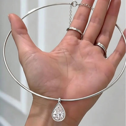 Certified 3carat Waterdrop Hark Moissanite Collar Necklace S925 Silver Bezel Set Solitaire Pear Cut Diamond Pendant for Women