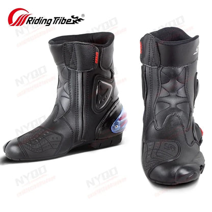 Men Women Motorcycle Boots Microfiber Leather Motorbike Riding Shoes, Anticollision Ankle Protective Moto Racing Short Boot A004