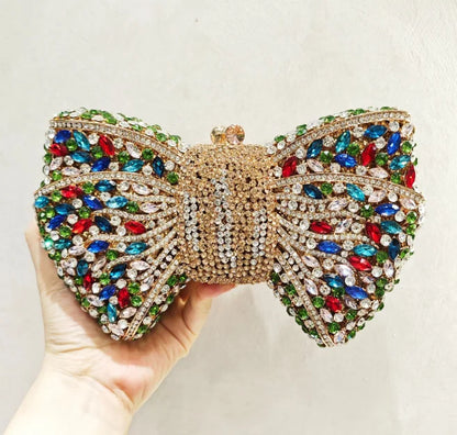 XIYUAN Silver White Rhinestone Evening Bag Muti-color Bow Diamond Clutches Wedding Party Purse Female Luxury Bridal Handbag Gift