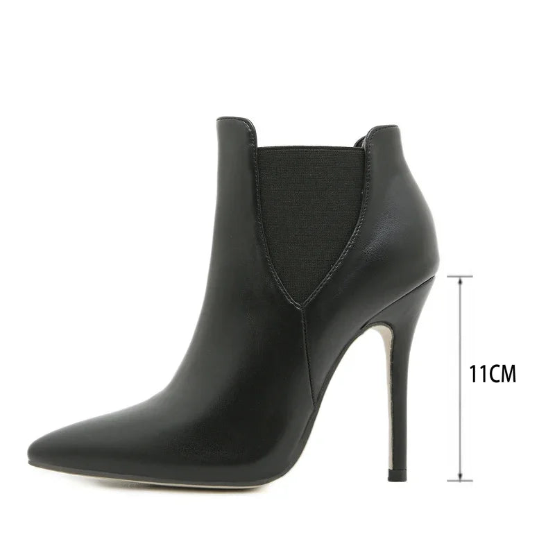 Aneikeh Sexy Elastic Band Stiletto High Heels Punk Style Pointed Toe Women Ankle Boots Shoes Autumn Winter Booties