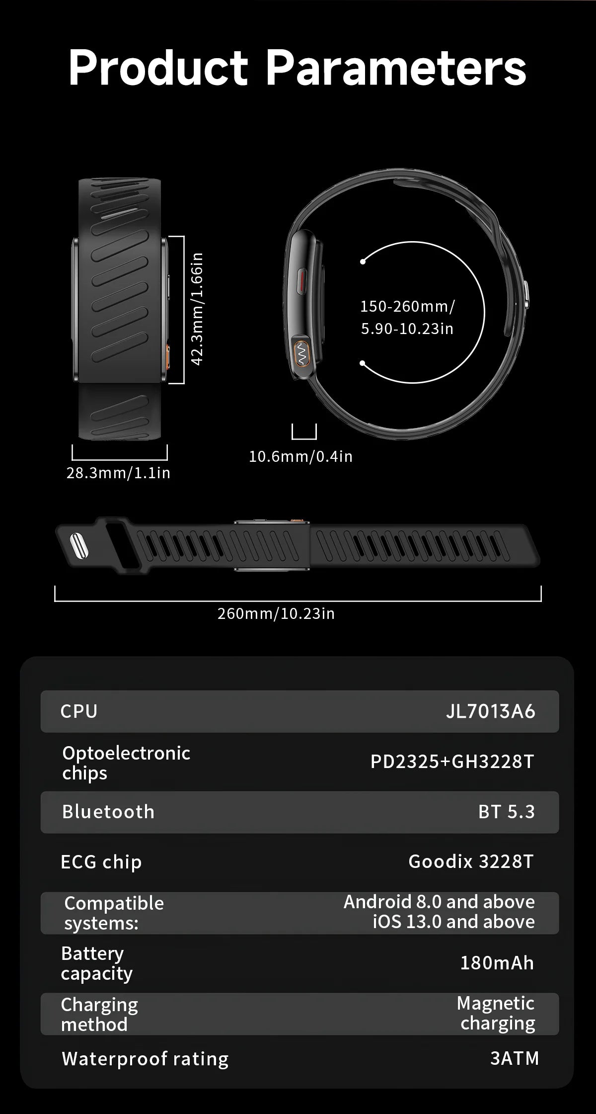 GUHUAVMI ECG+HRV Health Smart Screenless Band 24Hours Blood Pressure Uric acid Blood lipids 3ATM 100+Sports New Fitness Tracker
