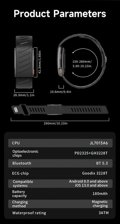 GUHUAVMI ECG+HRV Health Smart Screenless Band 24Hours Blood Pressure Uric acid Blood lipids 3ATM 100+Sports New Fitness Tracker