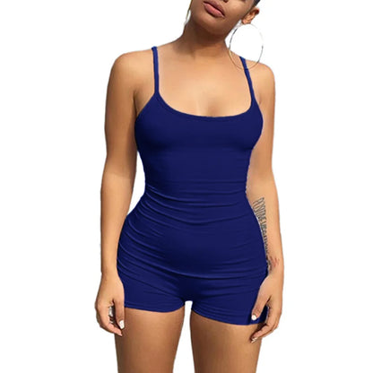 Women Spaghetti Rompers for Women Sexy Condole Super Short Playsuits Summer Solid Shorts Strap Low-Cut Back Romper