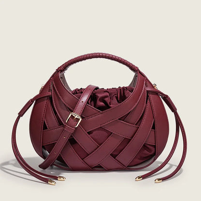 Fashion Woven Hollow Women Handbags Luxury Designer Ladies Shoulder Messenger Bag Small Totes Tassel Lady Composite Bag Burgundy