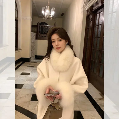 ORTBUY Autumn Winter New Fur Coat  Fox Fur Collar Jacket Female Double-sided Woolen Coat Small Double-sided Cashmere Coat Women