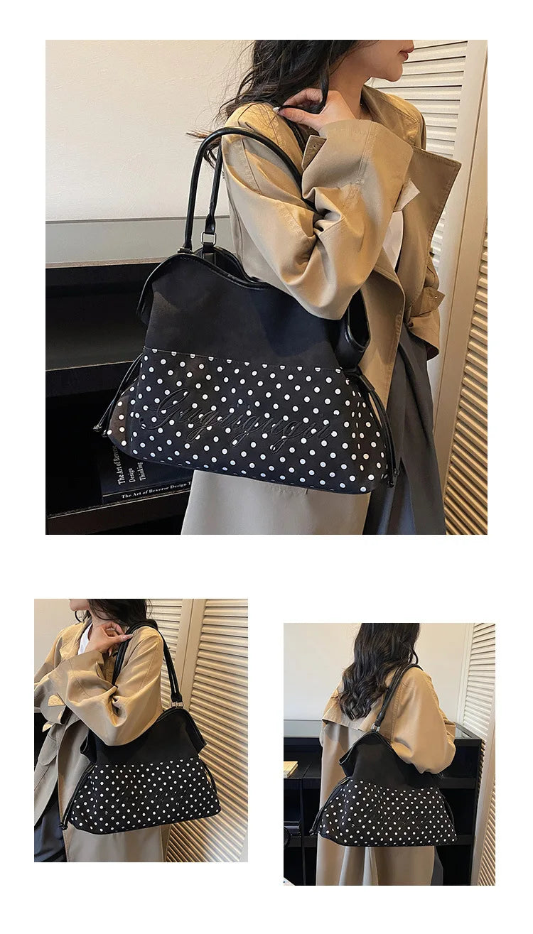 Brand Women's Shoulder Bag Y2k Fashion Sweet Polka Dot Handbag Korean Casual Versatile Leopard Print Brown Frosted Tote Bags