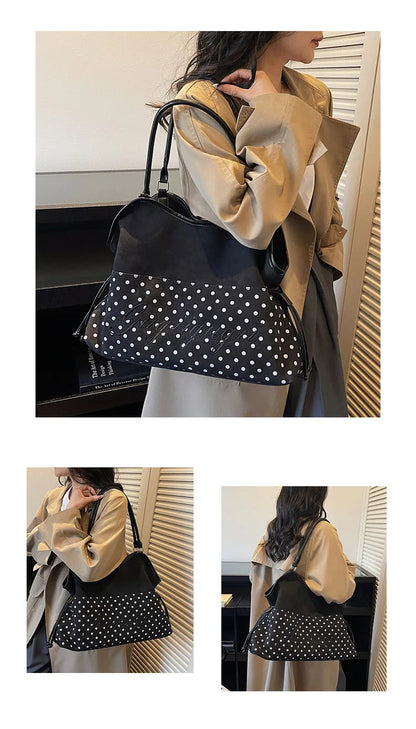 Brand Women's Shoulder Bag Y2k Fashion Sweet Polka Dot Handbag Korean Casual Versatile Leopard Print Brown Frosted Tote Bags