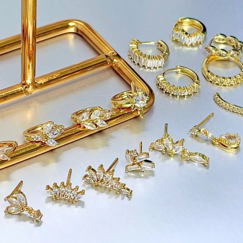 Women's 925 Sterling Silver Ear Needle Crystal Zircon Water Droplets Stud Hoop Gold Huggie Earrings Premium Luxury Party Jewelry