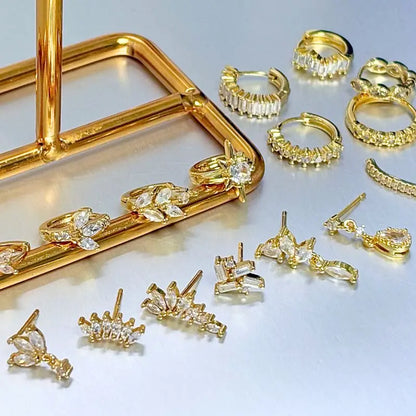 Women's 925 Sterling Silver Ear Needle Crystal Zircon Water Droplets Stud Hoop Gold Huggie Earrings Premium Luxury Party Jewelry
