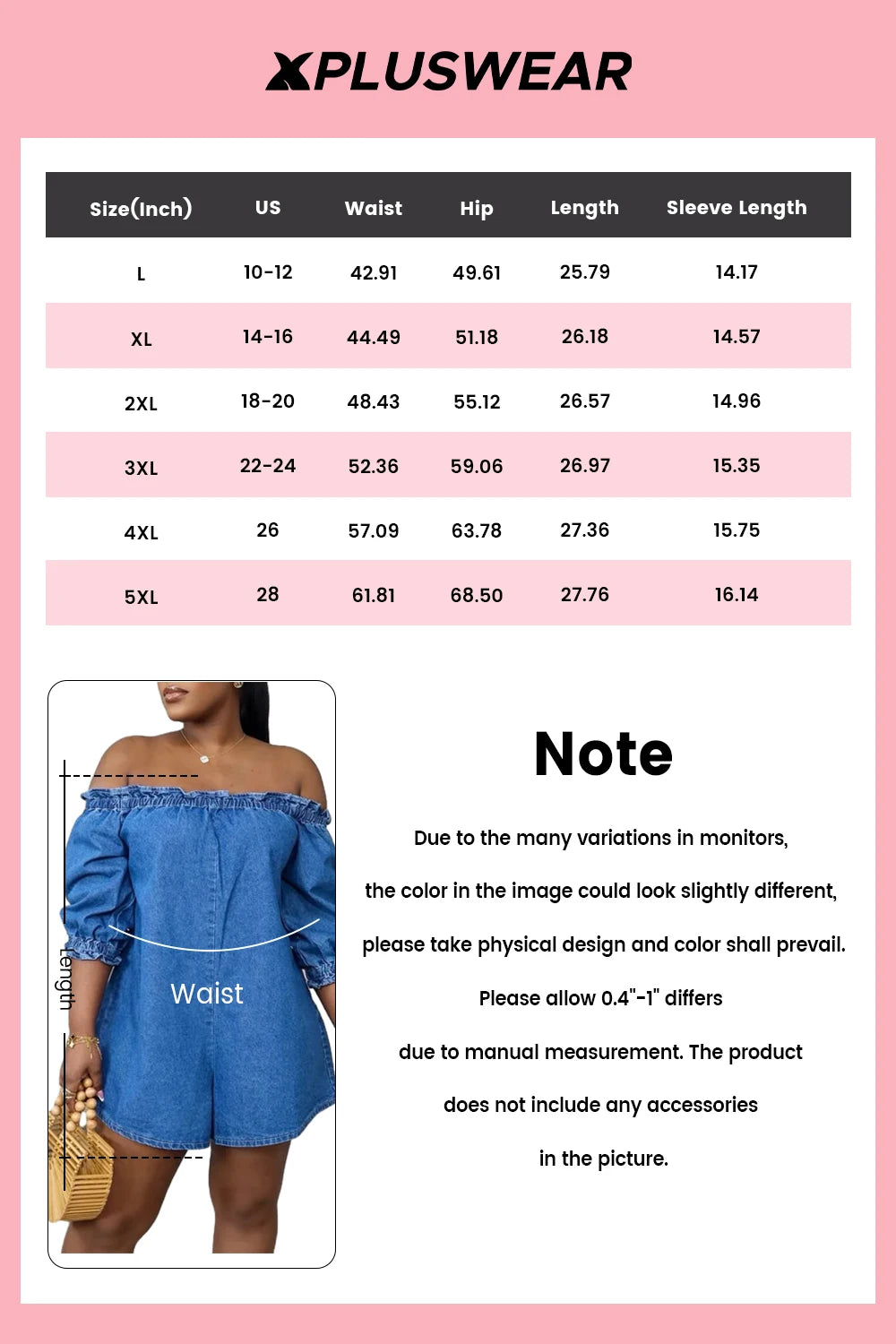 Plus Size Vacation Blue Casual Off The Shoulder Puff Sleeve Half Sleeve Pocket Denim Rompers