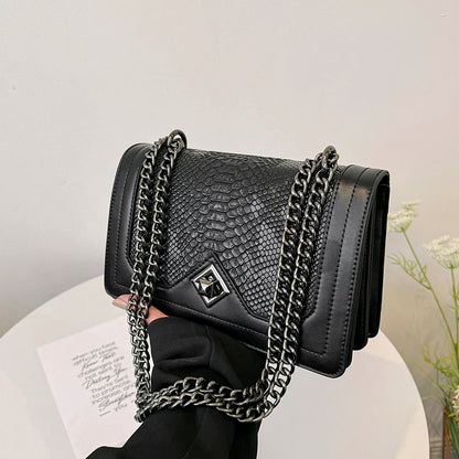 Leather Shoulder Bag Chain Purse for Women - Fashion Crossbody Bags Vintage Snake Print Underarm Bag Square Satchel Handbag