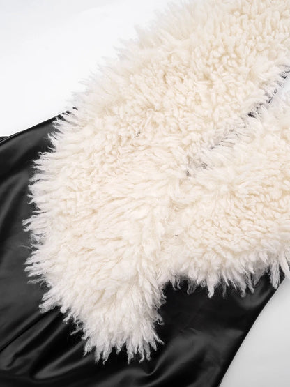 Cutenw PU Halter Furry Jumpsuit Women Sexy Lace-Up Backless Bandage Low Chest Sleeveless Hipster Street Clubwear Trend Overalls