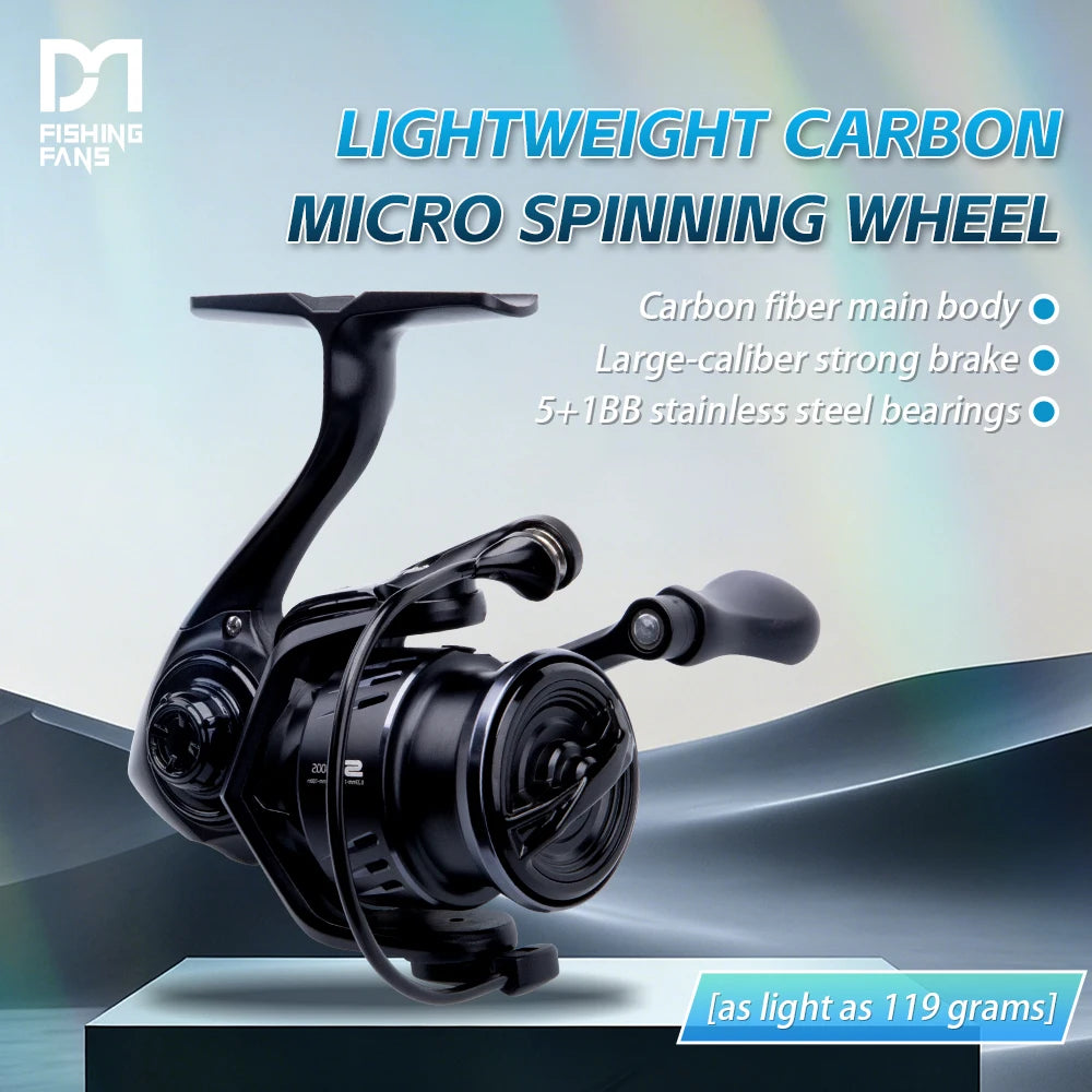 FISHINGFANS Micro Spinning Reel 800 1000 1500 2000 2500 Series Metal Wire Cup Ultra Light Carbon Fishing Reel