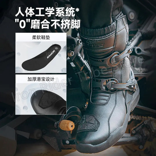 Men's Enduro Motocross Rally Boots, Waterproof TPU Leather Motorcycle Protective Boots, Anti-slip High  Off-Road Riding Shoes