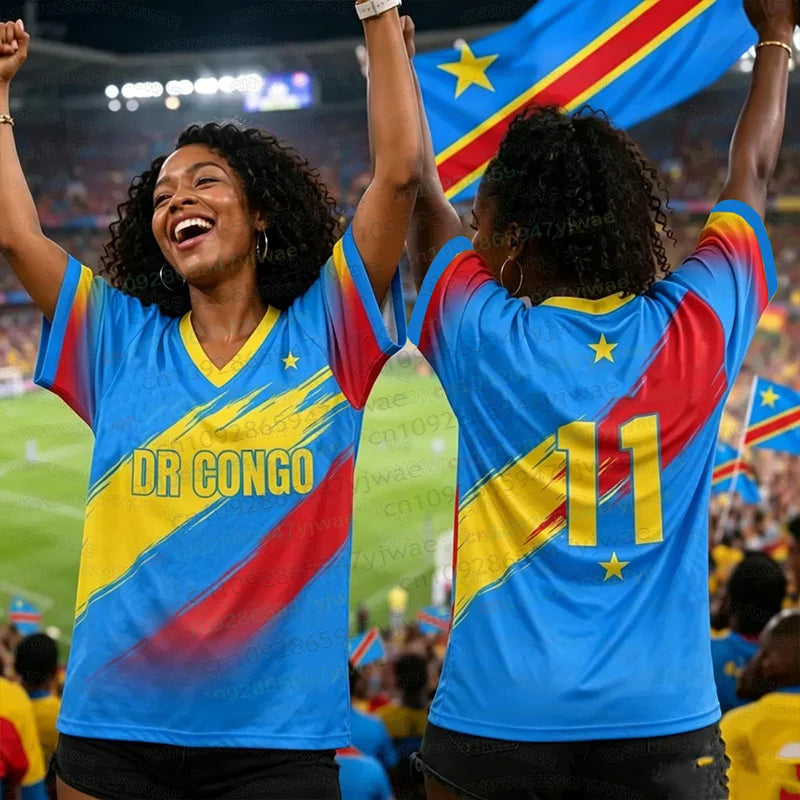 2026 DR Congo 3D Print Football Jersey Summer Round Neck Short Sleeve Jersey Hip Hop Streetwear Casual Men's And Women's Tshirt