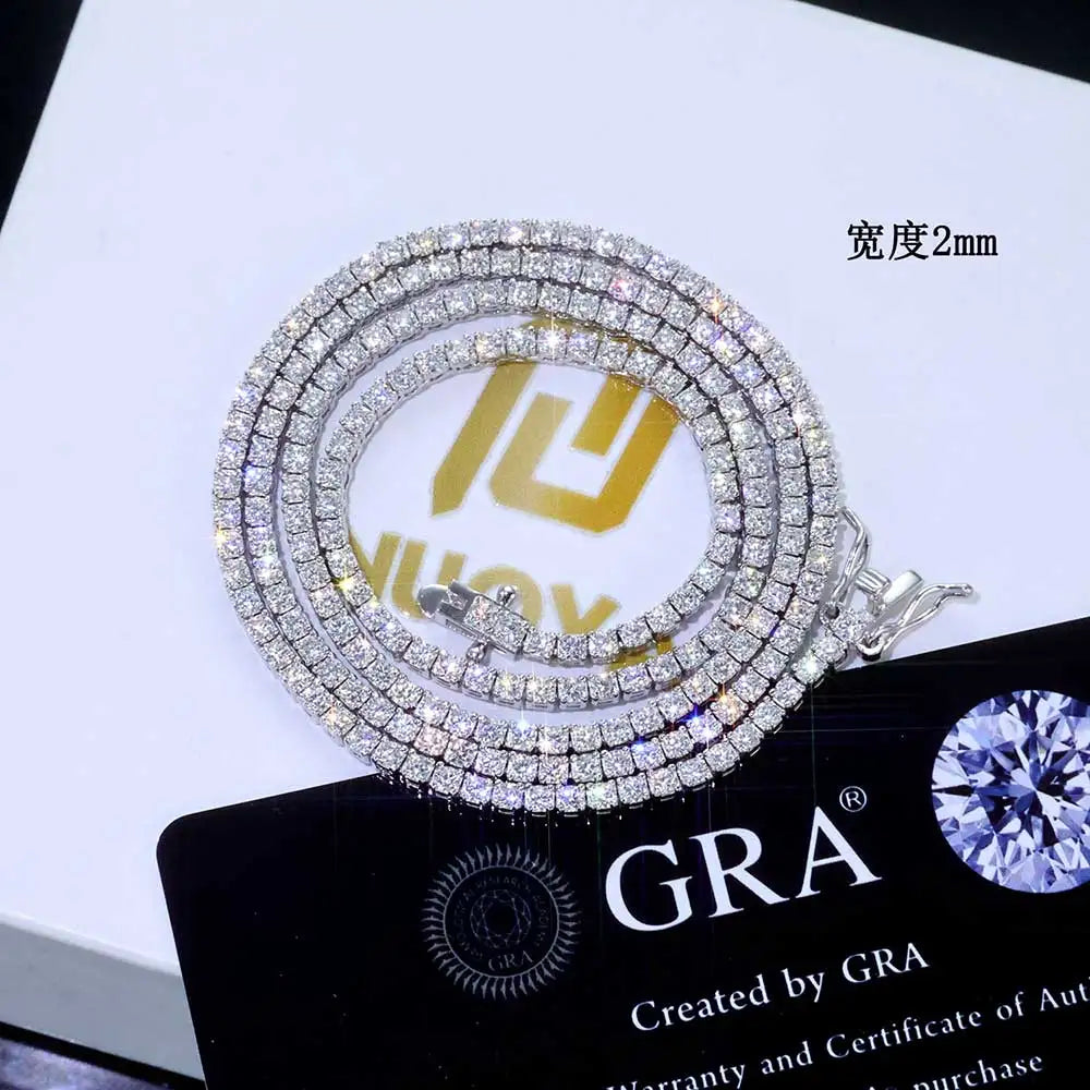 NUOYA Hip Hop Moissanite Tennis Necklace Ice Out VVS1 Diamond Chain Sparkling Jewelry Luxury Gifts for Men and Women