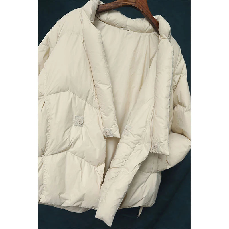 Schinteon Women Japanese Style Jacket Over Size White Duck Down Coat Loose Warm Autumn Winter Casual Outwear Top Quality