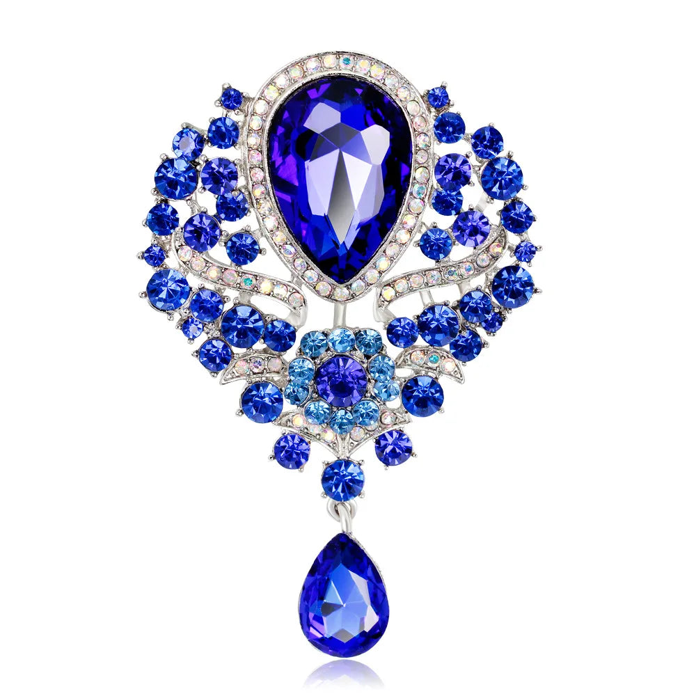 Hot Women Men  Brooch Wedding Bridal Bouquet Clear Crystal Rhinestone Teardrop Dangle Brooch Pin