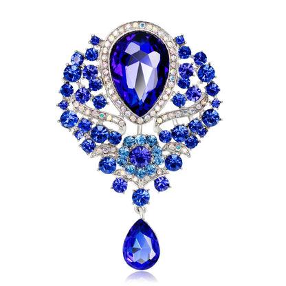 Hot Women Men  Brooch Wedding Bridal Bouquet Clear Crystal Rhinestone Teardrop Dangle Brooch Pin
