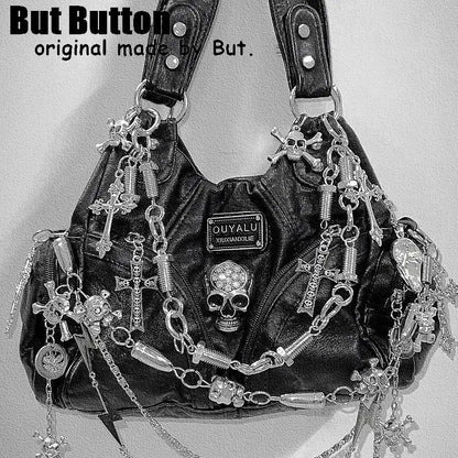 Women Y2K Girl Vintage Harajuku Full of Chains Gothic Rivet Spike Gothic One Shoulder Handbag Women’s Punk Tote Steampunk Bags
