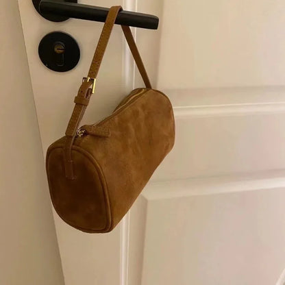 2025 New Luxury 90s Pen Holder Bag Genuine Soft Cowhide & Suede Mini Crossbody Bag Hand-Carry Vintage Shoulder Purse for Women