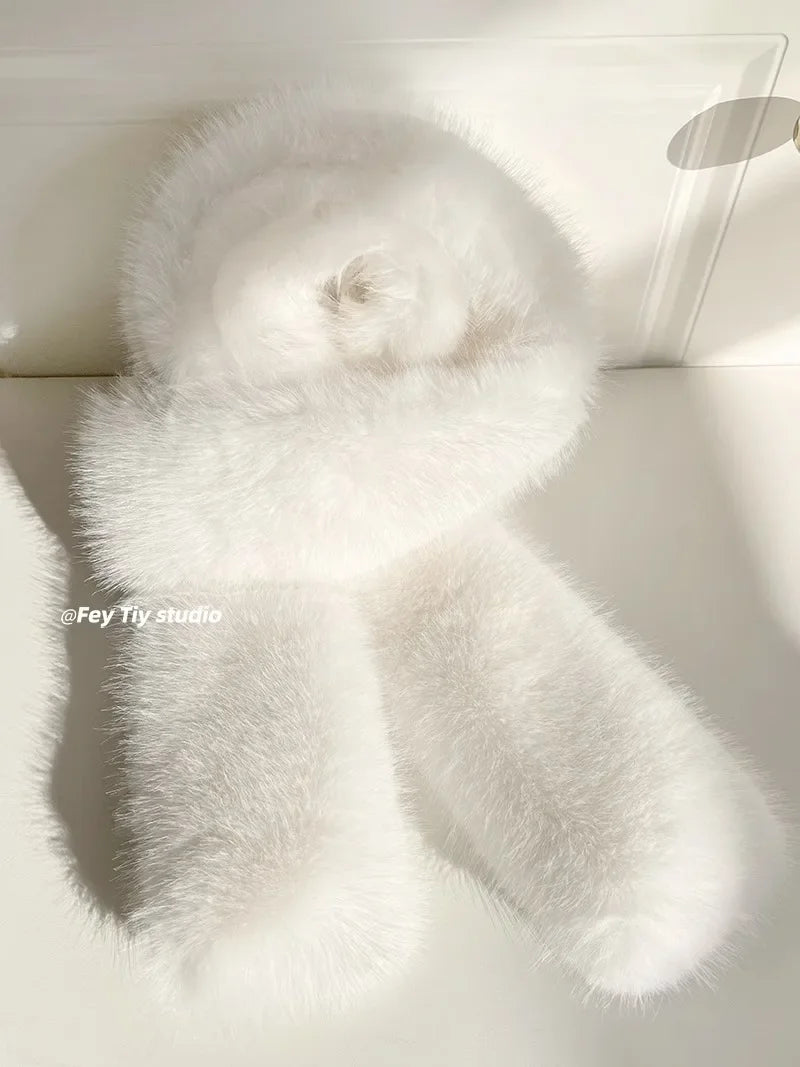 2024 New Winter Imitation Mink Fur Scarf Women Scarf Fluffy Warm Fashion Long Scarf Y2k Girls Europe and America