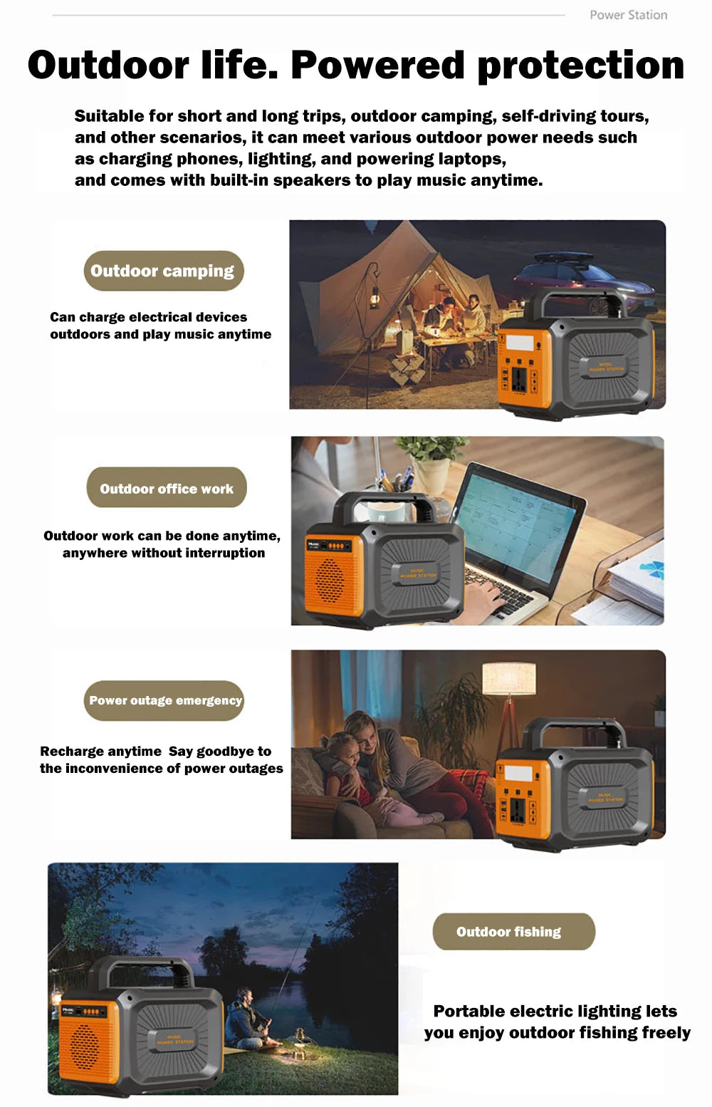 Gaiaray 100W Portable Power Station LiFePO4 Charge Station 76.8Wh Solar Generator With Bluetooth Speaker FM for Camping Travel