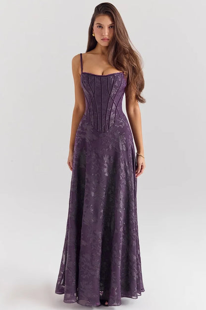 Women New European American Cami Strap Maxi Gown Tulle Floral Lace Applique Formal Prom Long Dress