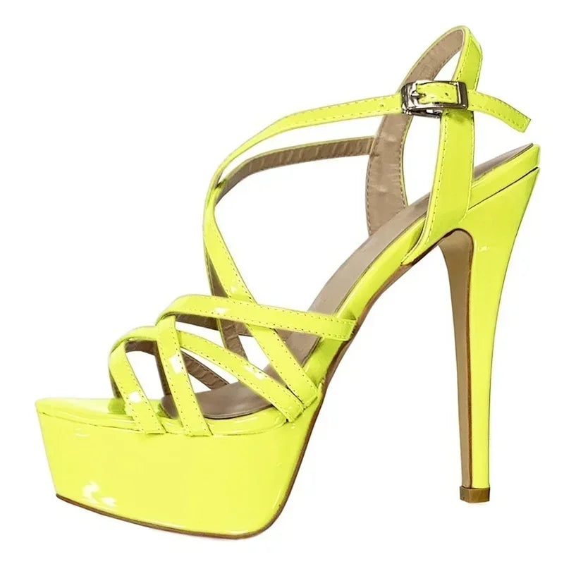 Women Sandals Catwalk Shows 14CM Open Toe Platform High Heels Snake Pattern Stilettos Sexy Ankle Strap Gladiator Party Shoes