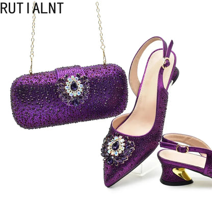 Fashion Party Shoes and Bag Match for Women Shoes for Women and Bag 2026 Designer Luxury Rhinestone African Women Wedding Pumps