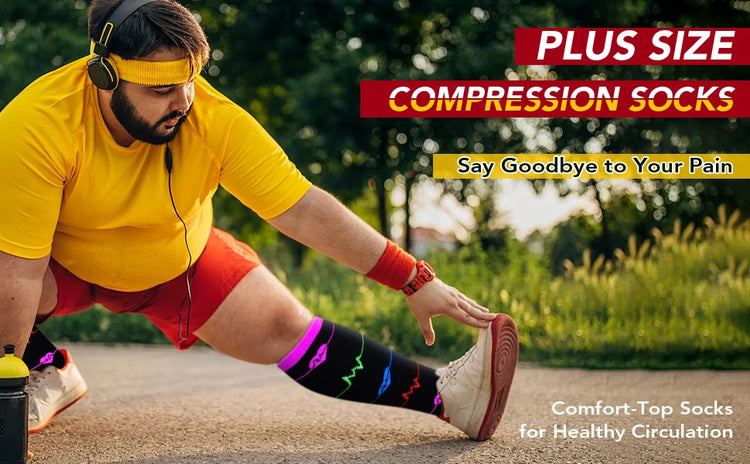 1Pair Plus Size 2XL-7XL New Compression Socks Unisex Wide Calf Knee High Compression Stockings Support for Circulation Nurses