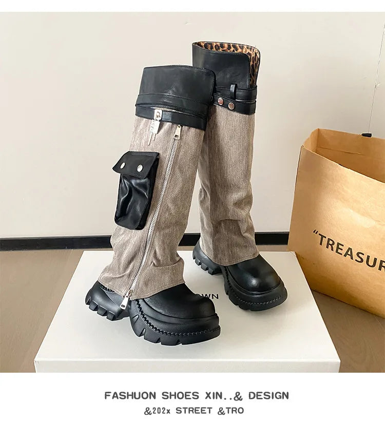 Women Boots Suede Fashion Heeled Boots Women’s Winter Boots Leopard Designer Shoes 2026 Gothic Gladiator Snow Botas
