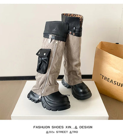 Women Boots Suede Fashion Heeled Boots Women’s Winter Boots Leopard Designer Shoes 2026 Gothic Gladiator Snow Botas