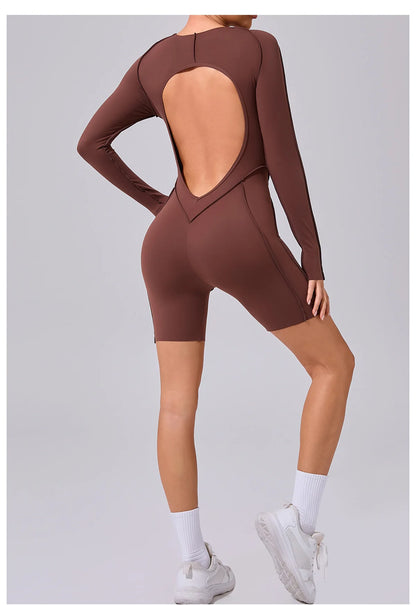 Women's Sports Jumpsuit Kit Yoga Fitness Bodysuit Hip-lifting Open Back Tight High Elasticity Outdoors Gym Workout Sexy Clothes