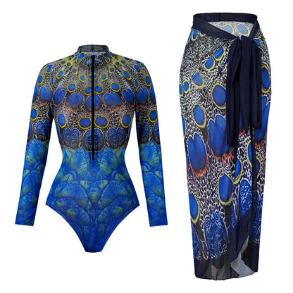 2025 Women's Rash Guard Swimwear One Piece Long Sleeve Women XXL Mesh Swimsuit Removable Chest Pad Sports Bathing Padded Ladies