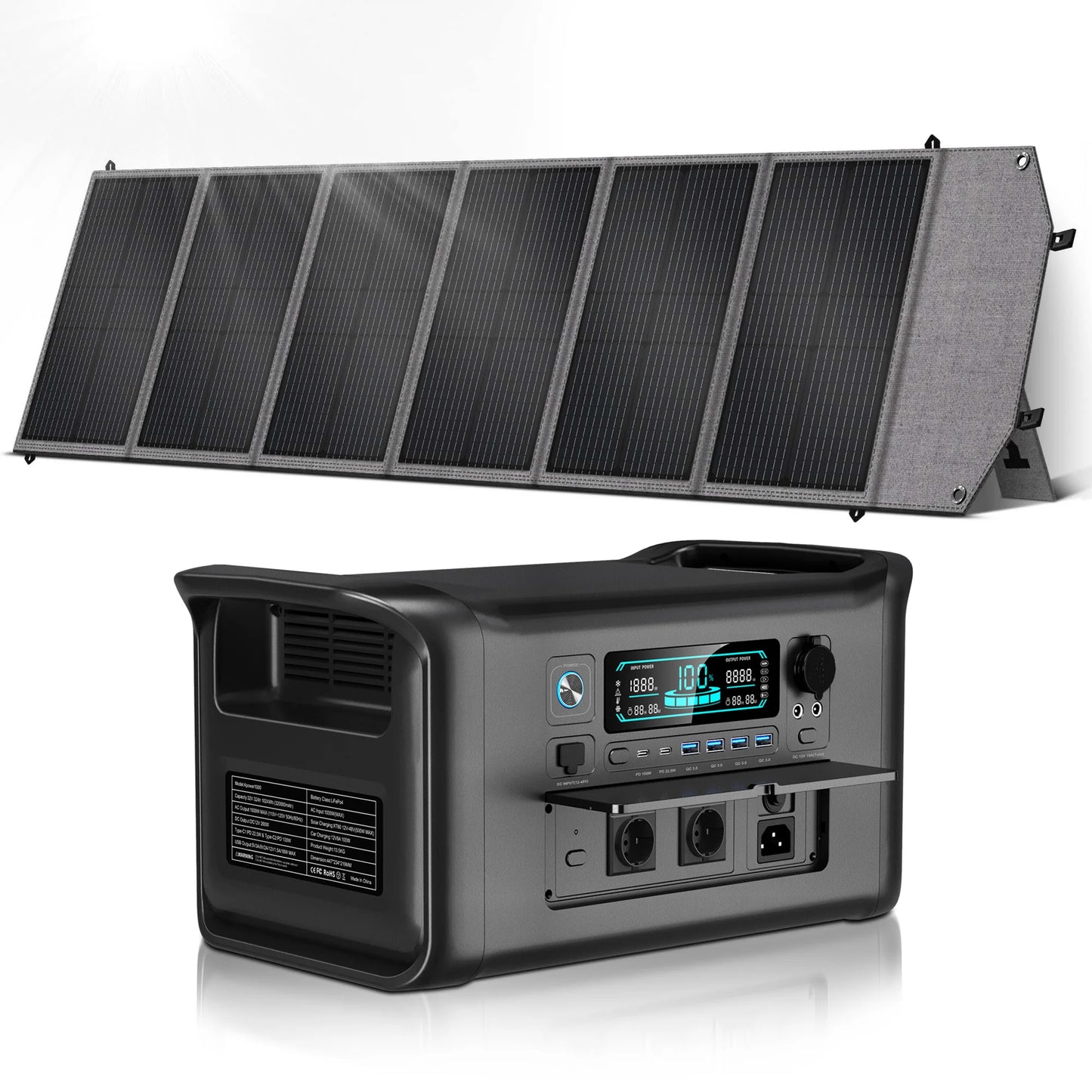 RV Camping CTOLITY AP1000 AP2000 1800W/2400W Solar Generator  Portable Mobile Power Station 200W Solar Panels Portable Foldable