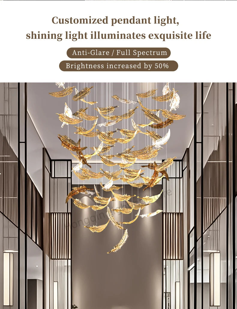 Modern Hotel Lobby Hanging Lamp Luxury Glass Led Chandeliers Customized Long Pendant Light Villa High Ceiling Chandelier Lustre