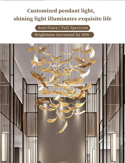 Modern Hotel Lobby Hanging Lamp Luxury Glass Led Chandeliers Customized Long Pendant Light Villa High Ceiling Chandelier Lustre