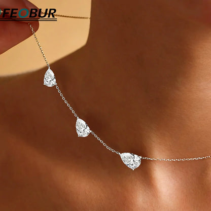 9cttw 3-Stone Waterdrop Moissanite Pendant Necklace for Women Luxury S925 Silver East West Pear Cut Diamond NeckChain Jewelry