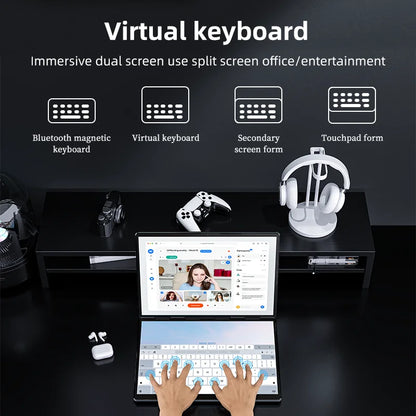 BYONE 11+11 Inch Dual Screen Laptop Intel Core I3 Gaming Laptop Dual Touch Screen Win11 Office Computer Tablet PC Notebook WiFi6